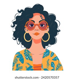 Funky Girl, Fashionable Portrait - Showcasing Unique Style and Vibrant Personality. Flat Vector Illustration 