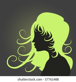 Funky girl hairstyle silhouette.