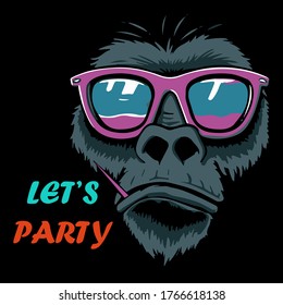 funky gorilla logo design "Let's Party", you can use it for tattoo design, t-shirt printing or anything you want