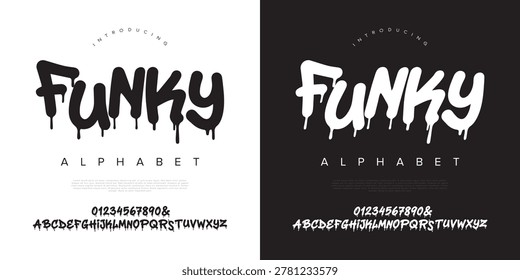 Funky graffiti drip font alphabet with numbers for urban street art and youth culture lifestyle design