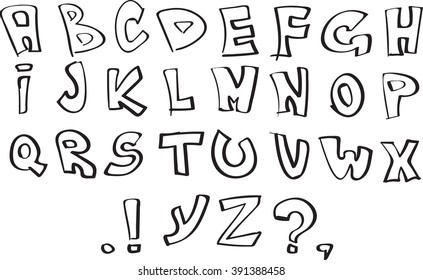 Funky graffiti hand draw alphabet