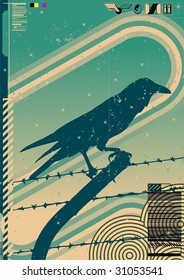 Funky Graphic Featuring Crow On Barbed Stock Vector (Royalty Free ...