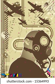 Funky Graphic Template Featuring A Character Wearing A Gas Mask.