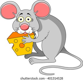 Funky gray mouse with a big piece of cheese, vector

