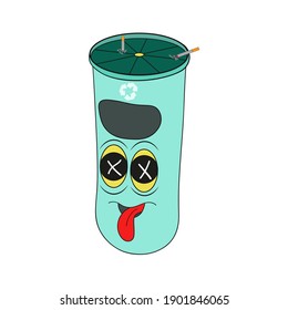 Funky green funny bin character vector illustration cartoon modern colorful design trashcan clean 