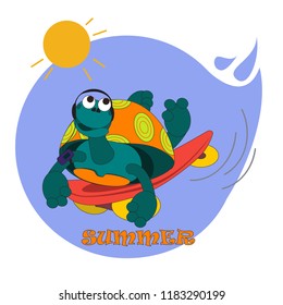 Funky Green Turtle Riding Skateboard