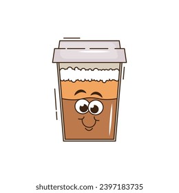 Funky groovy cartoon character Coffee sticker. Vintage funny mascot patch fast psychedelic smile and emotion. Design art for cafe, bar, restaurant. Comic trendy vector illustration 90s style