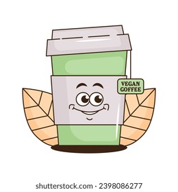 Funky groovy cartoon character Coffee sticker. Vintage funny mascot patch fast psychedelic smile and emotion. Design art for cafe, bar, restaurant. Comic trendy vector illustration 90s style
