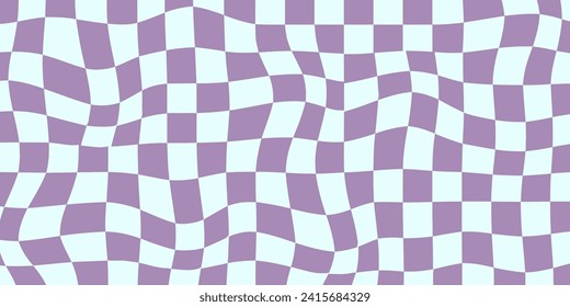 Funky Groovy Checkered Patterns, Vintage Aesthetic Backgrounds, Psychedelic Checkerboard Textures. Blue and Violet colors.