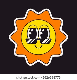 Funky groovy sun face sticker