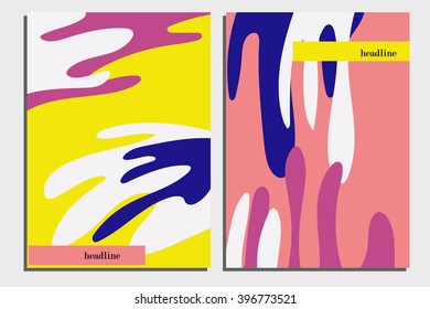 Funky hand drawn card templates. Poster, invitation, business cards, banners bright and colorful design