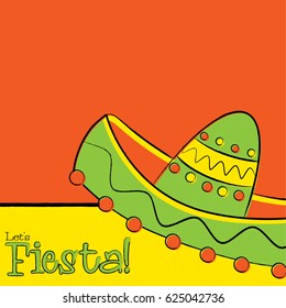 Funky hand drawn sombrero Fiesta card in vector format.