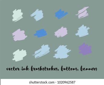 Funky Hand Drawn Vector Banners Set. Blue, Pink, Purple Splats, Brushstrokes, Lipstick Smears. Modern Graffiti Ads Background, Artistic Paintbrush Doodles. Trendy Fashion Ink Vector Banners Set.