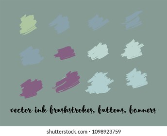 Funky Hand Drawn Vector Banners Set. Blue, Pink, Purple Logos, Paint Brush Lipstick Smears. Modern Textured Ad Background, Artistic Paintbrush Doodles. Noble VIP Fashion Ink Vector Banners Set.