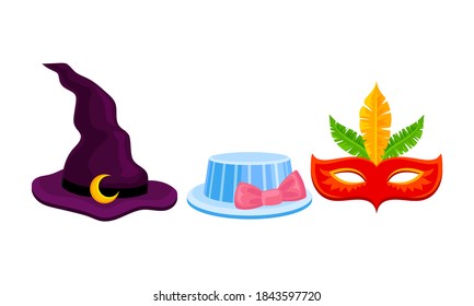 Funky Hats with Witch Pointed Hat and Eye Mask Vector Set