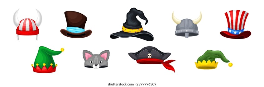 Funky Headwear as Party Costume Accessory Vector Set