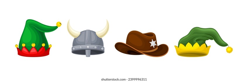 Funky Headwear as Party Costume Accessory Vector Set