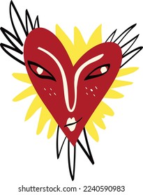 Funky heart with a smile face. Valentines Day Freaky comic heart in modern doodle style. Vector illustration