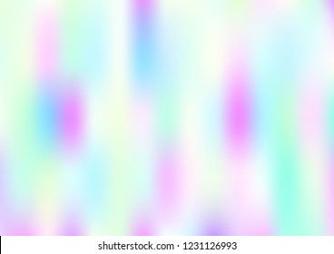 Funky Hologram Gradient Vector Background.Blurred Rainbow Colors Mesh Texture.Fairy Tale Magic Vector Design. Blur Pinky Turquoise Violet Yellow Shiny Gradient. Holographic Fluid Stains Vector Design