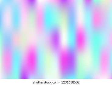 Funky Hologram Gradient Vector Background.Blurred Rainbow Colors Mesh Texture.Fairy Tale Magic Vector Design. Blur Pinky Turquoise Violet Yellow Shiny Gradient. Holographic Fluid Stains Vector Design