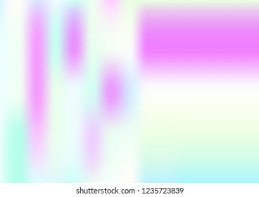 Funky Hologram Gradient Vector Background.Blurred Rainbow Colors Mesh Texture.Fairy Tale Magic Vector Design. Blur Pinky Turquoise Violet Yellow Shiny Gradient. Holographic Fluid Stains Vector Design