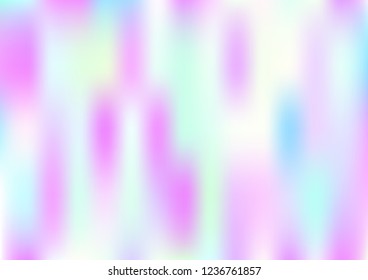 Funky Hologram Gradient Vector Background.Blurred Rainbow Colors Mesh Texture.Fairy Tale Magic Vector Design. Blur Pinky Turquoise Violet Yellow Shiny Gradient. Holographic Fluid Stains Vector Design
