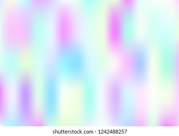 Funky Hologram Gradient Vector Background.Blurred Rainbow Colors Mesh Texture.Fairy Tale Magic Vector Design. Blur Pinky Turquoise Violet Yellow Shiny Gradient. Holographic Fluid Stains Vector Design