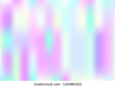 Funky Hologram Gradient Vector Background.Blurred Rainbow Colors Mesh Texture.Fairy Tale Magic Vector Design. Blur Pinky Turquoise Violet Yellow Shiny Gradient. Holographic Fluid Stains Vector Design