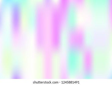 Funky Hologram Gradient Vector Background.Blurred Rainbow Colors Mesh Texture.Fairy Tale Magic Vector Design. Blur Pinky Turquoise Violet Yellow Shiny Gradient. Holographic Fluid Stains Vector Design