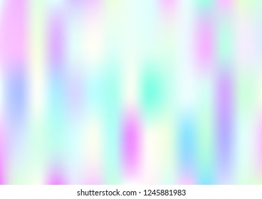 Funky Hologram Gradient Vector Background.Blurred Rainbow Colors Mesh Texture.Fairy Tale Magic Vector Design. Blur Pinky Turquoise Violet Yellow Shiny Gradient. Holographic Fluid Stains Vector Design