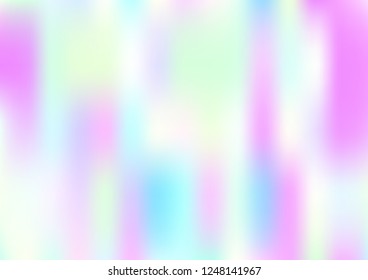 Funky Hologram Gradient Vector Background.Blurred Rainbow Colors Mesh Texture.Fairy Tale Magic Vector Design. Blur Pinky Turquoise Violet Yellow Shiny Gradient. Holographic Fluid Stains Vector Design