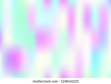 Funky Hologram Gradient Vector Background.Blurred Rainbow Colors Mesh Texture.Fairy Tale Magic Vector Design. Blur Pinky Turquoise Violet Yellow Shiny Gradient. Holographic Fluid Stains Vector Design