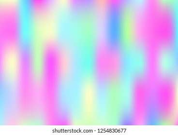 Funky Hologram Gradient Vector Background.Blurred Rainbow Colors Mesh Texture.Fairy Tale Magic Vector Design. Blur Pinky Turquoise Violet Yellow Shiny Gradient. Holographic Fluid Stains Vector Design