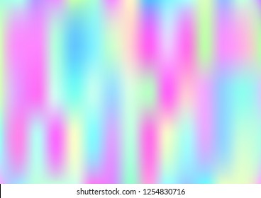 Funky Hologram Gradient Vector Background.Blurred Rainbow Colors Mesh Texture.Fairy Tale Magic Vector Design. Blur Pinky Turquoise Violet Yellow Shiny Gradient. Holographic Fluid Stains Vector Design