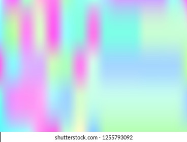 Funky Hologram Gradient Vector Background.Blurred Rainbow Colors Mesh Texture.Fairy Tale Magic Vector Design. Blur Pinky Turquoise Violet Yellow Shiny Gradient. Holographic Fluid Stains Vector Design