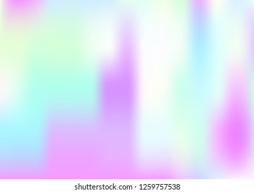 Funky Hologram Gradient Vector Background.Blurred Rainbow Colors Mesh Texture.Fairy Tale Magic Vector Design. Blur Pinky Turquoise Violet Yellow Shiny Gradient. Holographic Fluid Stains Vector Design
