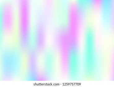 Funky Hologram Gradient Vector Background.Blurred Rainbow Colors Mesh Texture.Fairy Tale Magic Vector Design. Blur Pinky Turquoise Violet Yellow Shiny Gradient. Holographic Fluid Stains Vector Design