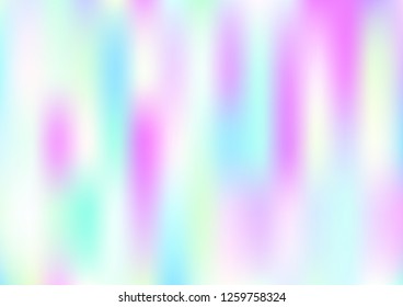 Funky Hologram Gradient Vector Background.Blurred Rainbow Colors Mesh Texture.Fairy Tale Magic Vector Design. Blur Pinky Turquoise Violet Yellow Shiny Gradient. Holographic Fluid Stains Vector Design