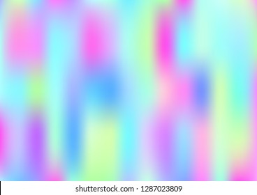 Funky Hologram Gradient Vector Background.Blurred Rainbow Colors Mesh Texture.Fairy Tale Magic Vector Design. Blur Pinky Turquoise Violet Yellow Shiny Gradient. Holographic Fluid Stains Vector Design