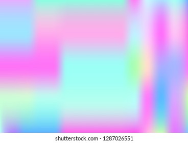 Funky Hologram Gradient Vector Background.Blurred Rainbow Colors Mesh Texture.Fairy Tale Magic Vector Design. Blur Pinky Turquoise Violet Yellow Shiny Gradient. Holographic Fluid Stains Vector Design