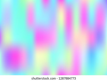 Funky Hologram Gradient Vector Background.Blurred Rainbow Colors Mesh Texture.Fairy Tale Magic Vector Design. Blur Pinky Turquoise Violet Yellow Shiny Gradient. Holographic Fluid Stains Vector Design
