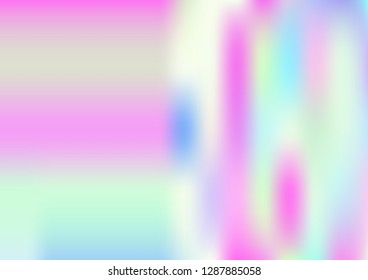 Funky Hologram Gradient Vector Background.Blurred Rainbow Colors Mesh Texture.Fairy Tale Magic Vector Design. Blur Pinky Turquoise Violet Yellow Shiny Gradient. Holographic Fluid Stains Vector Design