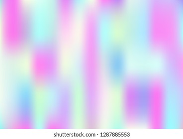 Funky Hologram Gradient Vector Background.Blurred Rainbow Colors Mesh Texture.Fairy Tale Magic Vector Design. Blur Pinky Turquoise Violet Yellow Shiny Gradient. Holographic Fluid Stains Vector Design