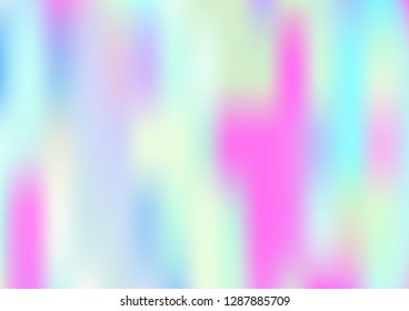 Funky Hologram Gradient Vector Background.Blurred Rainbow Colors Mesh Texture.Fairy Tale Magic Vector Design. Blur Pinky Turquoise Violet Yellow Shiny Gradient. Holographic Fluid Stains Vector Design