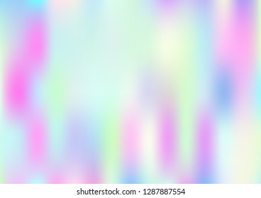 Funky Hologram Gradient Vector Background.Blurred Rainbow Colors Mesh Texture.Fairy Tale Magic Vector Design. Blur Pinky Turquoise Violet Yellow Shiny Gradient. Holographic Fluid Stains Vector Design