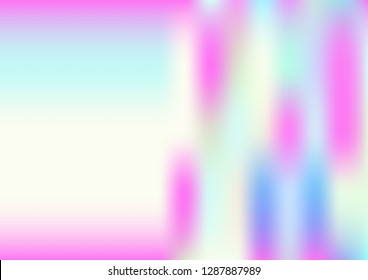 Funky Hologram Gradient Vector Background.Blurred Rainbow Colors Mesh Texture.Fairy Tale Magic Vector Design. Blur Pinky Turquoise Violet Yellow Shiny Gradient. Holographic Fluid Stains Vector Design