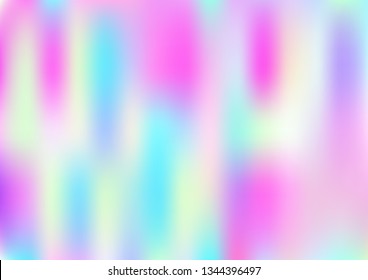 Funky Hologram Gradient Vector Background.Blurred Rainbow Colors Mesh Texture.Fairy Tale Magic Vector Design. Blur Pinky Turquoise Violet Yellow Shiny Gradient. Holographic Fluid Stains Vector Design
