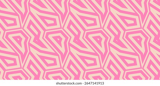Funky hot pink geometric seamless pattern. Vector abstract background with edgy mosaic elements, angular shapes, broken lines. Simple modern texture. Urban art street fashion style. Repeating design
