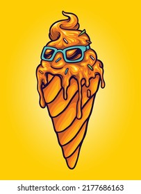 Funky ice cream melted with sunglasses vector illustrations for your work logo, merchandise t-shirt, stickers and label designs, poster, greeting cards advertising business company or brands