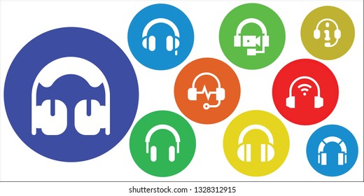 funky icon set. 9 filled funky icons.  Simple modern icons about  - Headphones